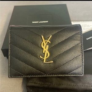 $525 Yves Saint Laurent YSL Cassandre Mateless Flap Wallet Card Case Holder